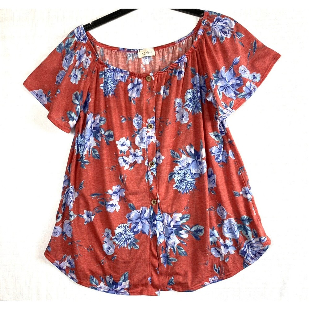 143 Story By Line Up Womens Blouse Top Red Floral Off The Shoulder Size Large